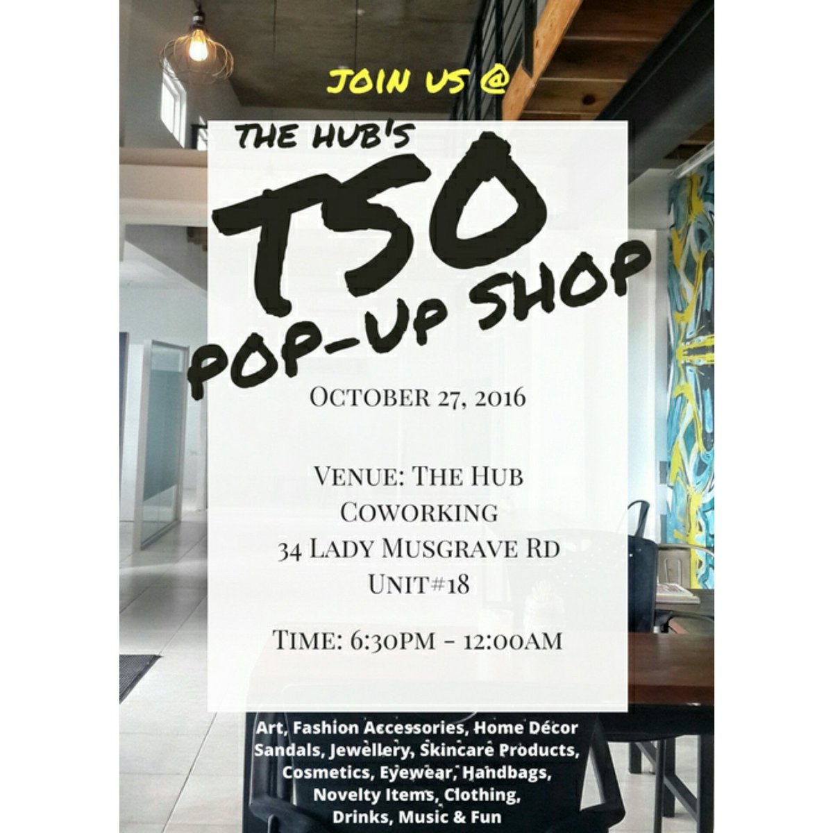 Today's the day! Stop by or pop-up shop this evening and enjoy 50%off drop-in rates all day! #SupportingEntrepreneurs. #jamaica #tso2016