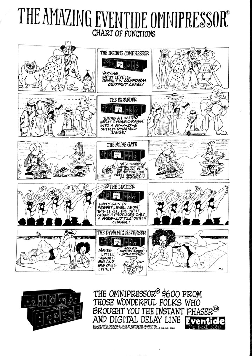 EventideAudio's tweet photo. #TBT vintage ad for the original #Omnipressor, c. 1974 - all four uses explained! https://t.co/oeCrwip66V