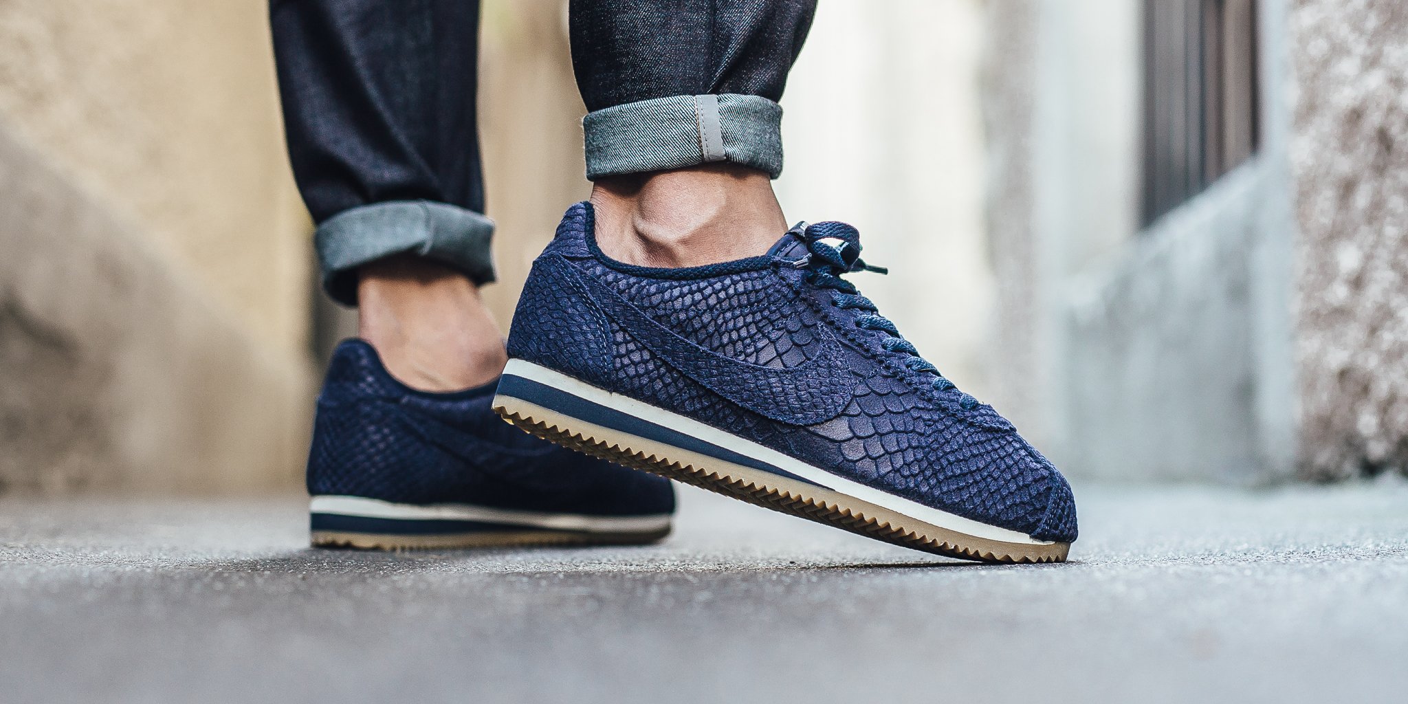 nike cortez white and navy blue