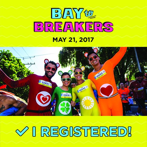 SOPEKSOPEK's tweet photo. Woohoo! I signed up for Bay To Breakers. Grab a costume &amp; join me on 5/21. Register: https://t.co/uPBuZOomaP https://t.co/3dHGRVTmJe