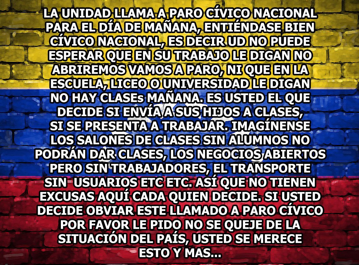 JoseanSch's tweet photo. Compartiré esta cadena a mis hmnos venezolanos por aquí... no hay descanso hasta que nos contemos en el referéndum o se vaya el dictador.
RT https://t.co/NkEAMiJvUs