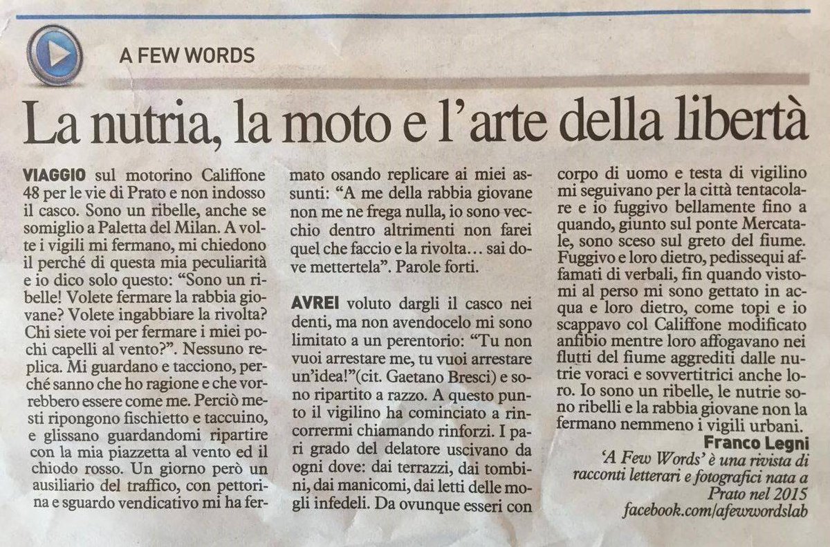 Per la rubrica #NelVentre: oggi @Francolegni in un #racconto di ribellione e di... nutrie 
@Nazione_Prato @EcodelNulla @FedericoJBonato