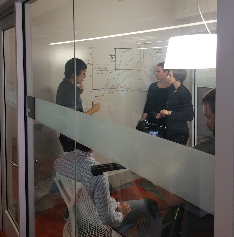 CMUMeche's tweet photo. MechE & @CMU_EPP's Katie Whitefoot meets w/ students in Hamerschlag's renovated mezzanine, part of the new #MakerWing. https://t.co/oj3iQwerib