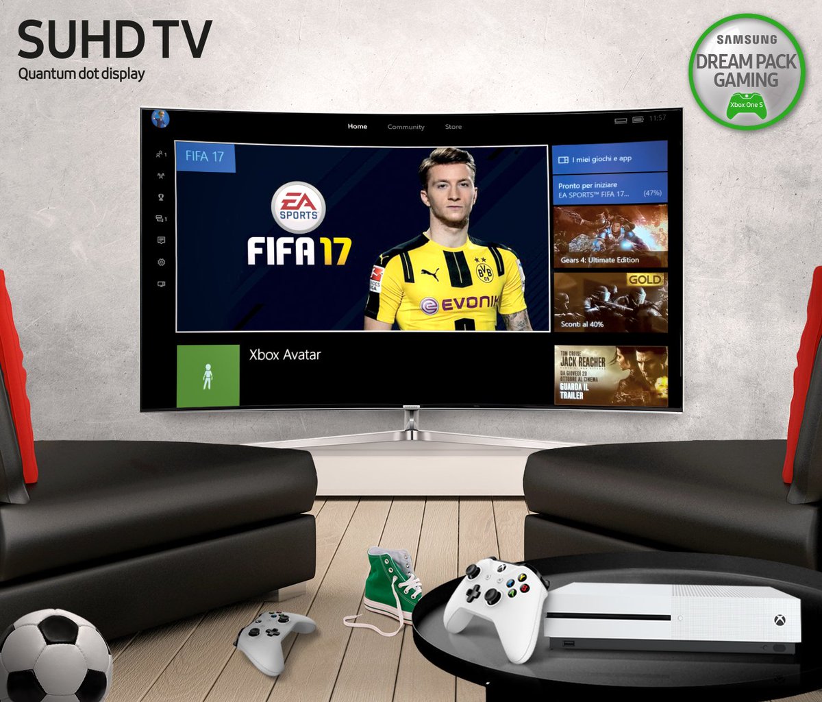 Samsung #DreamPackGaming: fino al 27/11 nei punti vendita che espongono il materiale pubblicitario #SUHDTV e Xbox One S insieme!