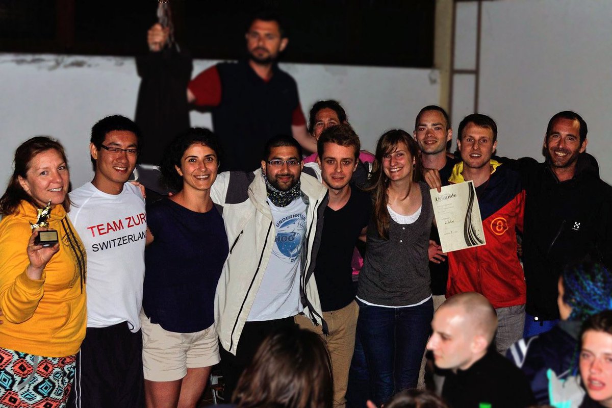 The USZ-Zürich "Wahoo" UWH team, winners of the Munich Open Air 2016 Underwater Hockey Tournament, Walbad Taufkirchen (Vils), 25 Jun 2016.