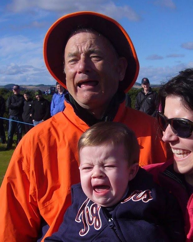 muststandalone's tweet photo. I'm not sure if this is Tom Hanks or Bill Murray, but the baby looks like @gradowrestling https://t.co/TEtJEG55An