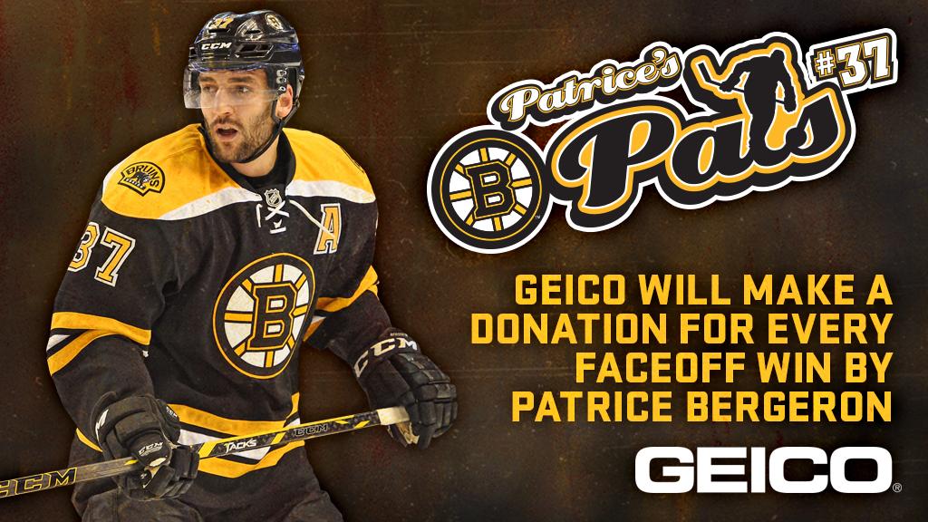 With 57 faceoff wins for Patrice Bergeron this season, @Geico has made 57 donations to Patrice's Pals. https://t.co/cvSWA4G6b9