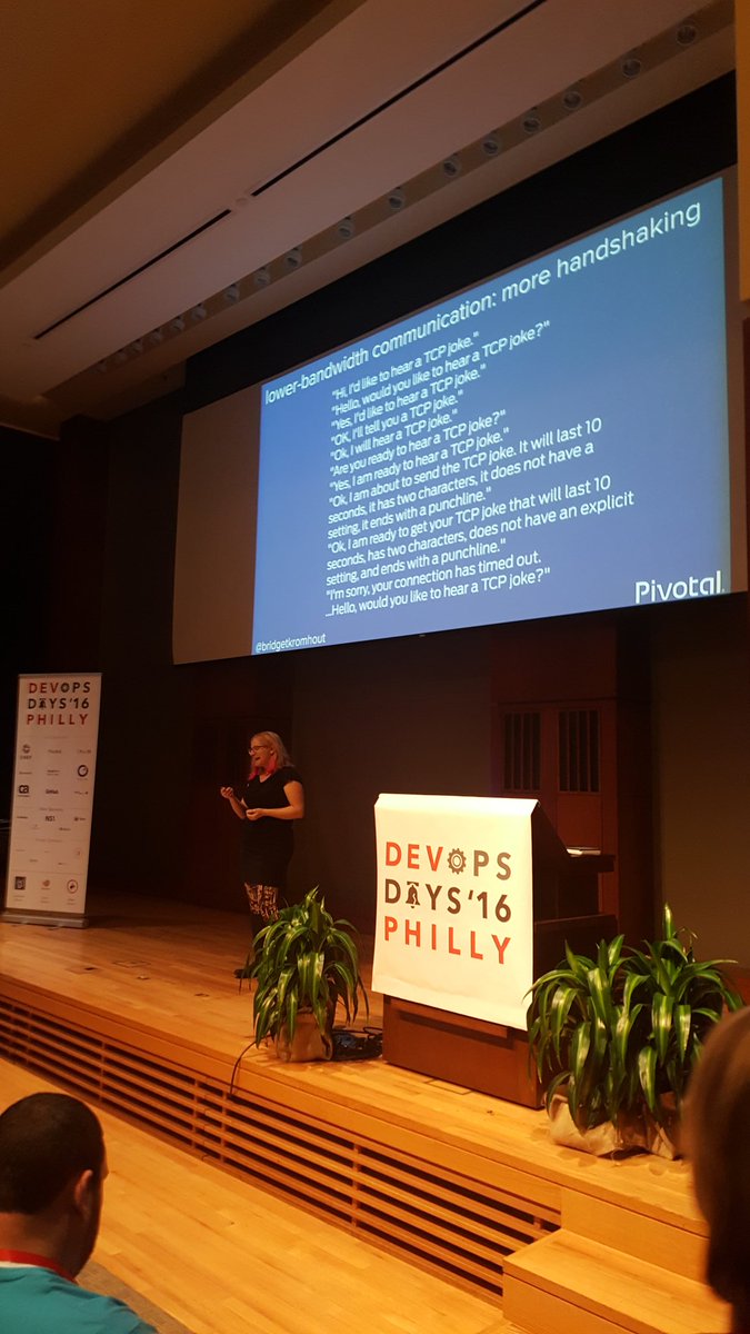 clintoncwolfe's tweet image. @bridgetkromhout telling TCP jokes to encourage better handshakes in communication #devopsdaysphl
