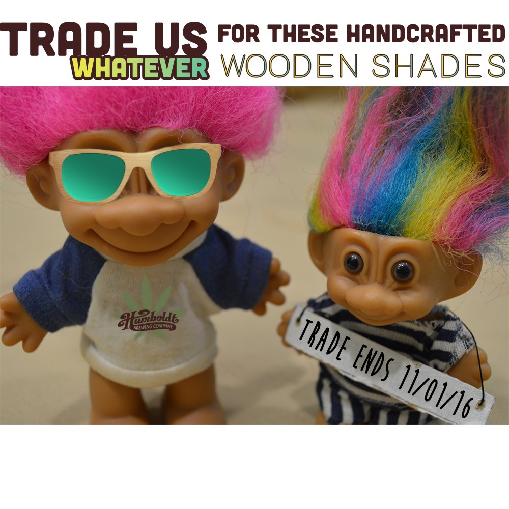 Humboldt Brewing Co. (@humboldtbrewing) on Twitter photo Hurry and get those trades in peeps. Promotion ends 11/1 and we want you to get some awesome shades for your trades! bit.ly/TradeUs Hurry and get those trades in peeps. Promotion ends 11/1 and we want you to get some awesome shades for your trades! bit.ly/TradeUs