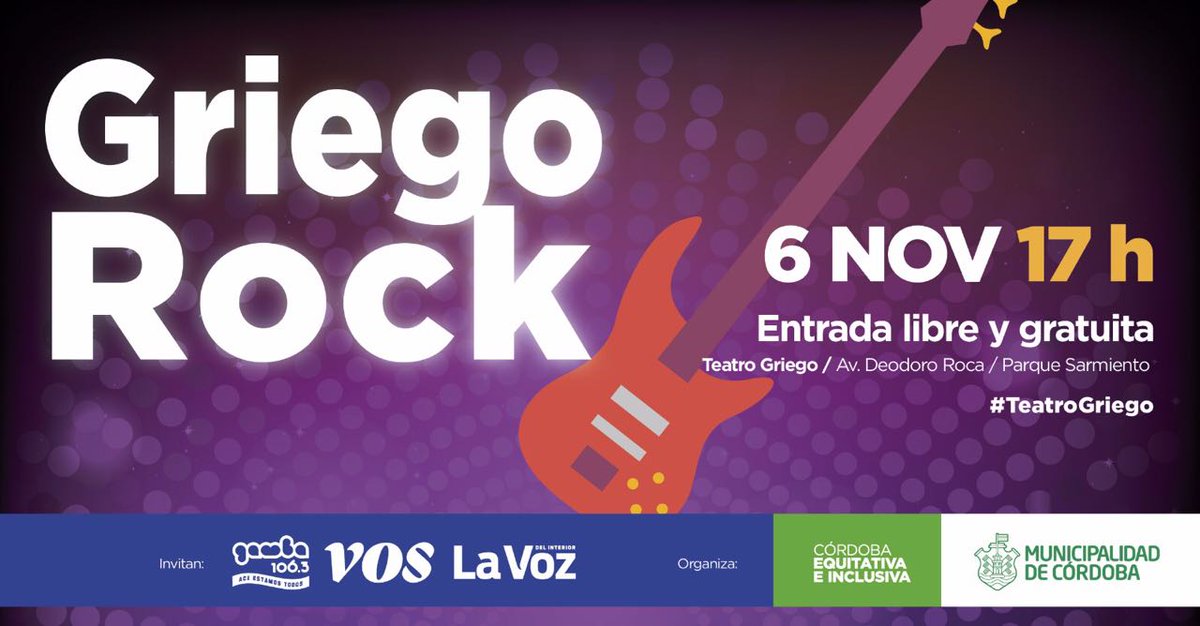 06/11 // Desde las 17hs // #FestivalGriegoRock // <a href="/suenadelarivera/">De la Rivera</a> <a href="/Surocultoo/">SUR OCULTO</a> <a href="/BandaPesame/">PÉSAME BANDA</a> y más! // <a href="/MuniCba/">Municipalidad de Córdoba</a>