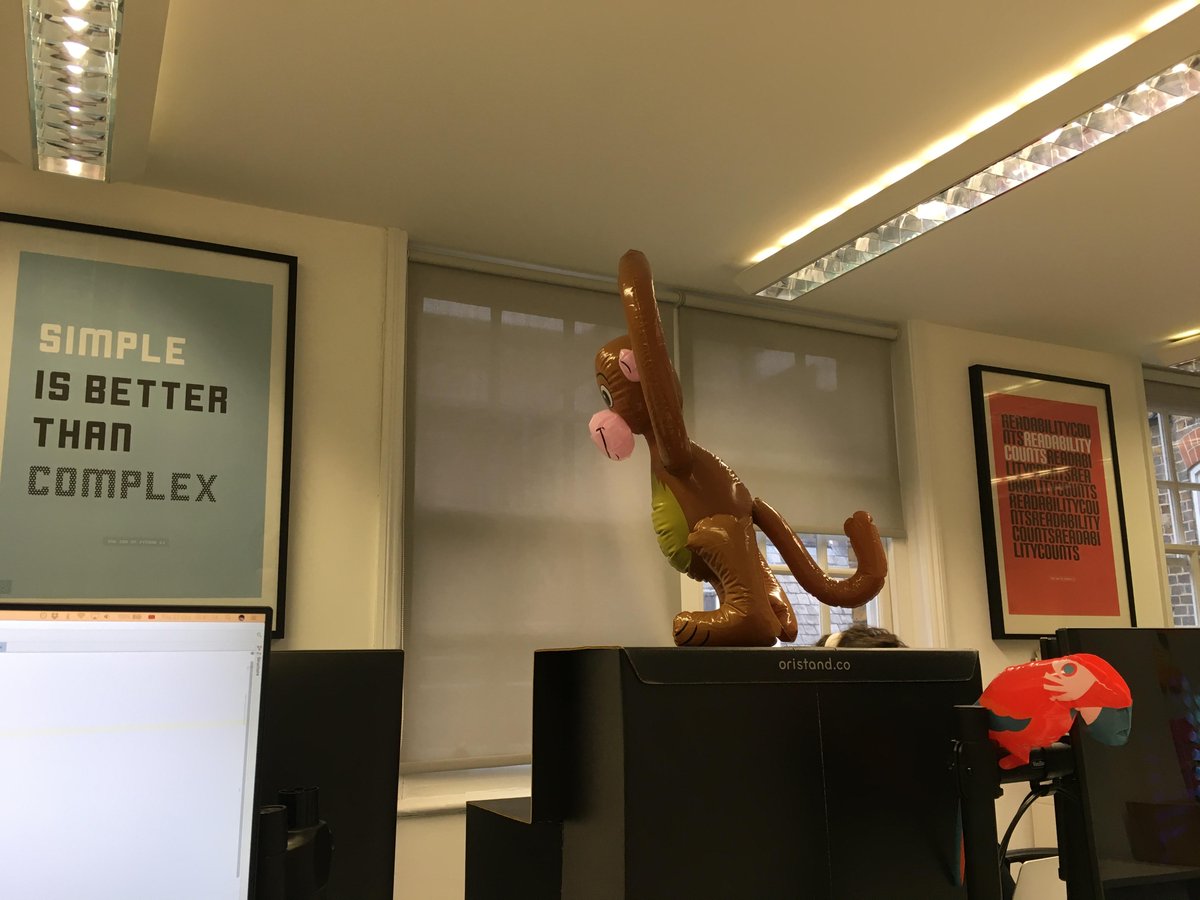 "Simple > Complex" and "Readability Counts" spotted in the wild (extra-wild if you count the monkey and parrot) at @iheartyunojuno - cheers!