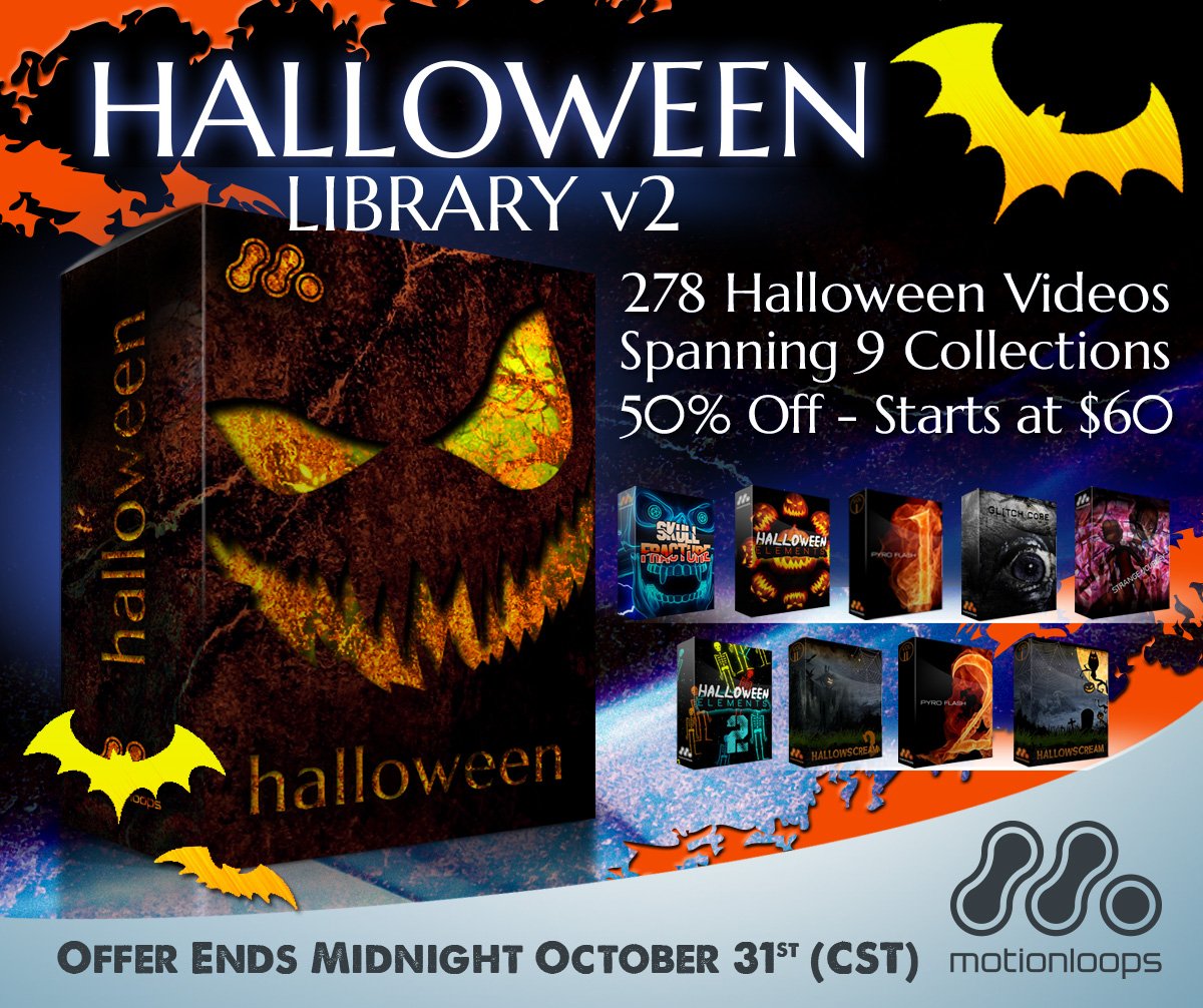 MotionLoops's tweet image. Halloween visuals for your event or live performance: 50% off the 9 theme  collection library by 7 visual artists! tiny.cc/o4ydgy