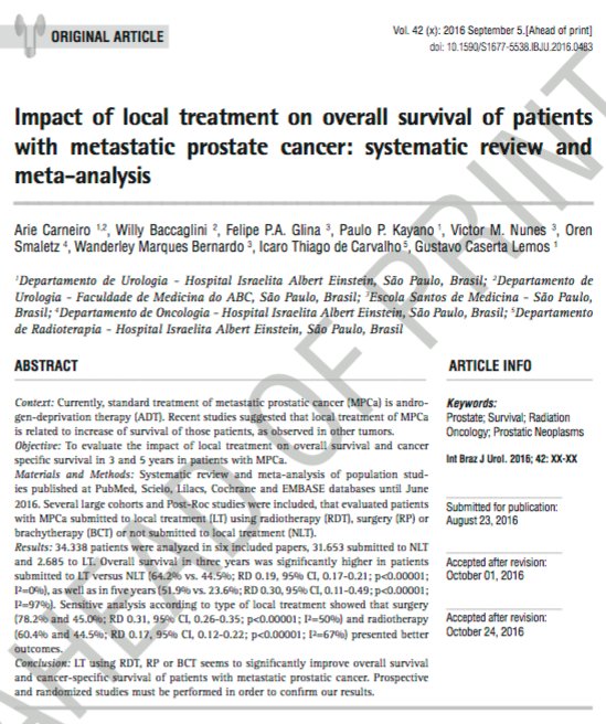 FelipeGlina's tweet photo. Paper: Impact of local treatment on overall survival of patients with metastatic prostate cancer: Meta-analysis.

https://t.co/aNx2WOgJA8 https://t.co/YDDQQ3uB4s