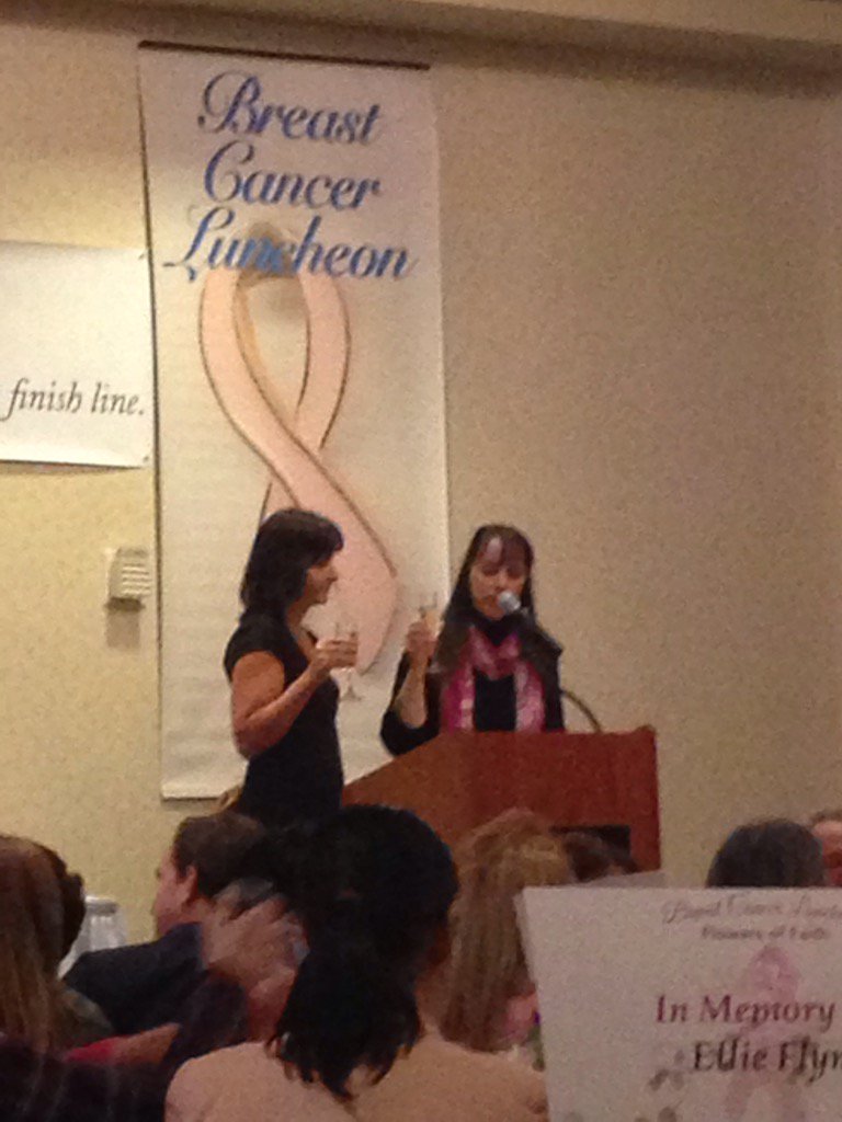 Co-chairs Lucie Gribok and Diane Mercado raise their glasses at the 21st annual Breast Cancer Luncheon.