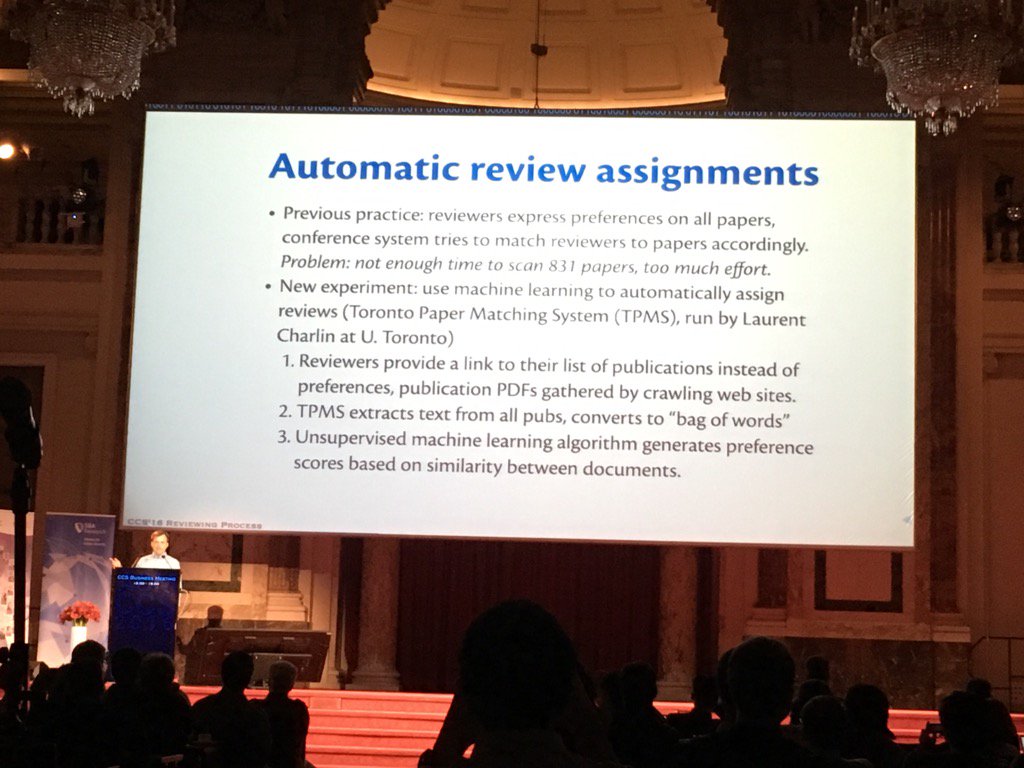 michael_w_hicks's tweet image. Andrew Myers explains how they made paper assignment scale up for CCS: don't use reviewer prefs, use NLP. #CCS16