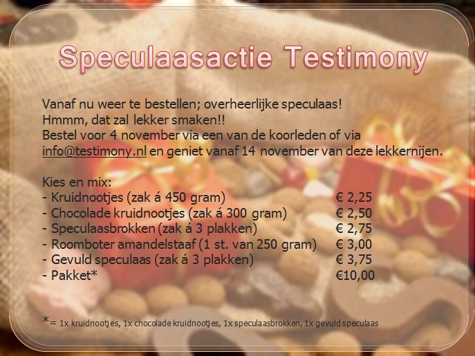 TestimonyZwolle's tweet photo. Testimony helpen en straks zelf genieten van overheerlijke speculaas, (choc.) kruidnoten en/of een amandelstaaf? Het kan nu! :)) https://t.co/C7y5HyISSL