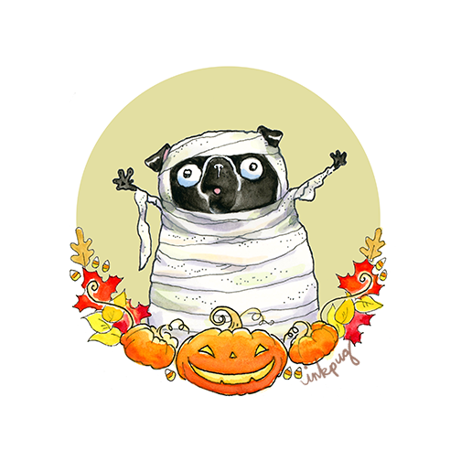 idlebirch's tweet photo. Holy cute! Just look at these adorable pugs. Look at them. All done by the awesome @InkPug. #halloween #puglife #inkpug #pug https://t.co/DG7WuJkPFN