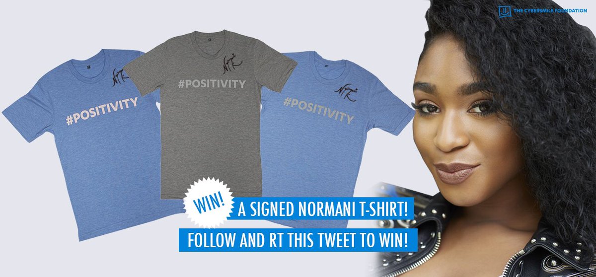 CybersmileHQ's tweet photo. WIN! We have 5 #POSITIVITY T-Shirt's signed by Normani Kordei! Just follow us and RT this tweet to enter. Details https://t.co/tvw1brdkDn https://t.co/pM5QNOVJvJ