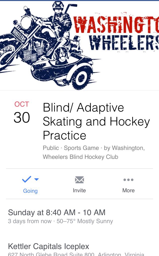 WashingtonElite's tweet image. Blind Hockey Sun Kettler Capitals Iceplex 9-10! Equipment,coaching FREE4 @DeptVetAffairs #DC facebook.com/events/9864519…