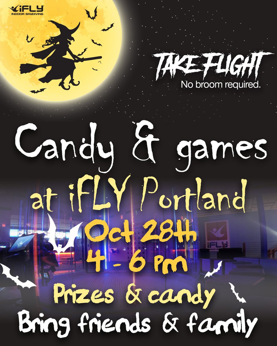 iFLYPortland's tweet photo. Get into the Halloween Spirit with us tomorrow, and enjoy games, prizes and candy from 4-6pm! #halloween2016 #TakeFlight #iFLYPortland #iFLY https://t.co/lDSFmVBXc1
