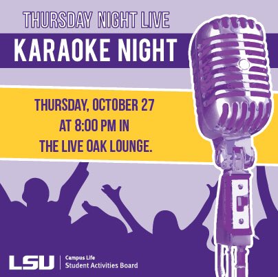 t_marieeeeee's tweet photo. #LSUKaraokeNight TONIGHT
#LSUOpenMic NEXT THURS!
#LSUMovieNight Thursday AFTER NEXT! https://t.co/wWDhsXlNoo