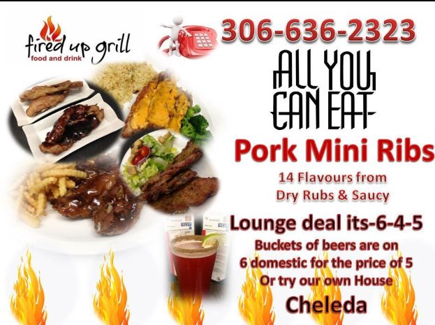 firedupgrill1's tweet photo. Today we feature our All You Can "EAT" Mini Ribs.Come with your appetite. #itsallgood #allyoucaneatribs #bucketsofbeers #SpecialCheleda https://t.co/5Ivyd6ougo