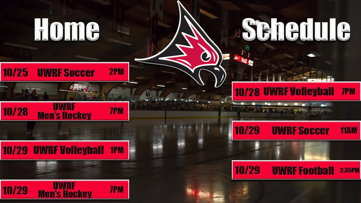 UWRFFalcons's tweet photo. Its a busy weekend at home for the Falcons. Come out and support! @UWRFFootball @UWRFsoccer @UWRFVolleyball @UWRFMensHockey https://t.co/kHOv0BTVW5