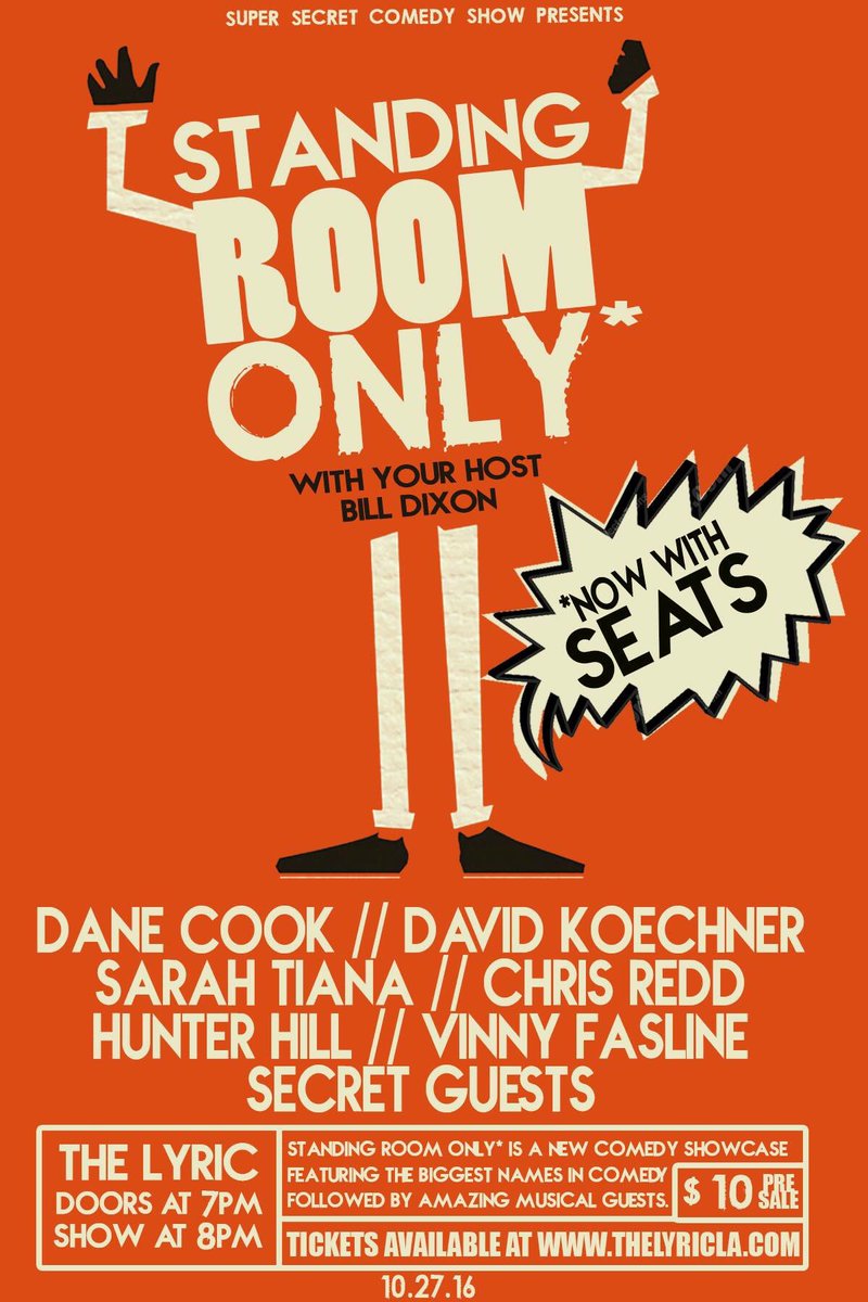 Tonight! Don't miss an amazing lineup of comics, in an intimate setting! Use promo SUPERSECRET &amp; get tickets now! ticketf.ly/2el2cSv