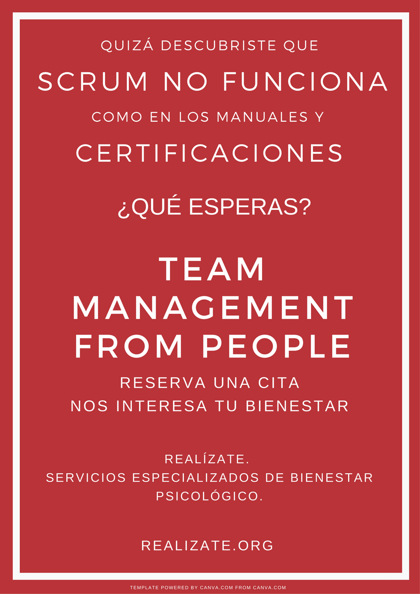 HumanFullness's tweet photo. TEAM MANAGEMENT FROM PEOPLE.
Reserva una cita.
#Realizate #SCRUM #TeamManagementFromPeople #HazloPorTiTambien https://t.co/6tLRS46zq9