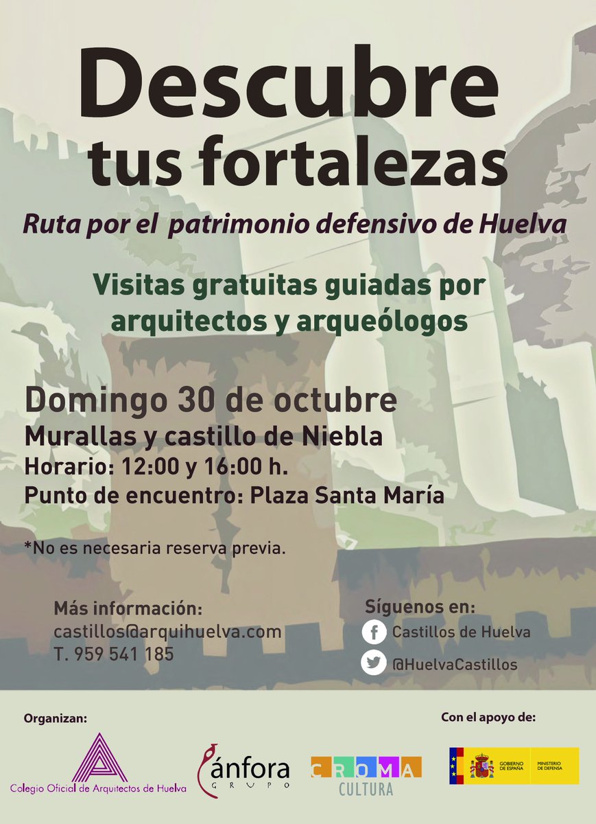 HuelvaCastillos's tweet photo. Domingo 30 de octubre visita murallas y castillo de #Niebla (sólo exterior) #descubretusfortalezas @coahuelva @anfora_grupo @cromacultura https://t.co/i8kVVsmxST
