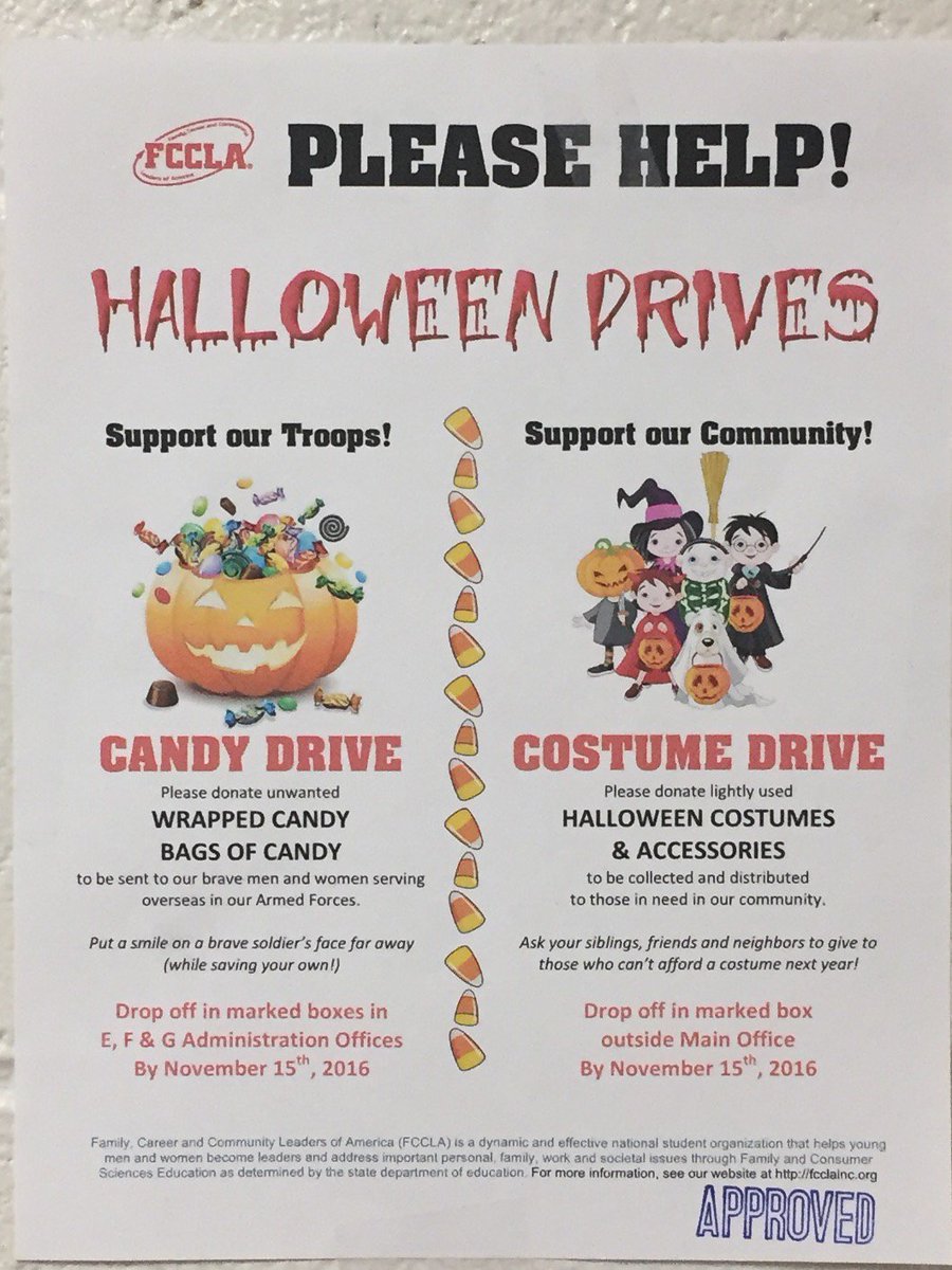 SHSW_FCCLA's tweet photo. Please bring in Halloween candy and costumes to support the troops and families in need @SCSD_HSW https://t.co/4kfmiKt2VY