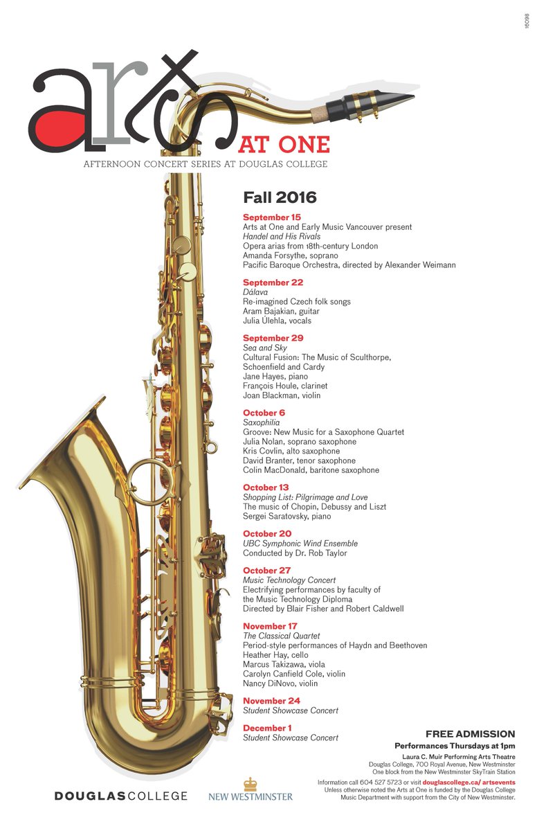 DouglasArts's tweet photo. Today! Final free #ArtsatOne concert @douglascollege @ 1pm until Nov 17! #MuirTheatre #NewWestminster https://t.co/uFA89fN6n7