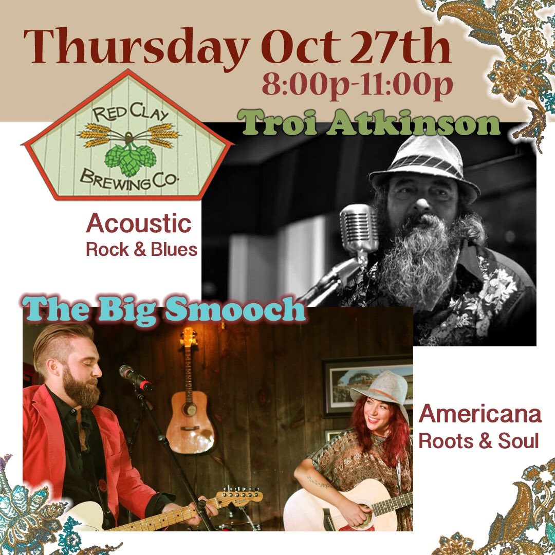 BigSmoochBand's tweet photo. Playing with Troi Atkinson at @redclaybrew #acoustic #rock #blues #americana #livemusic #liveband #concert #beer https://t.co/HZvR8E1l8A