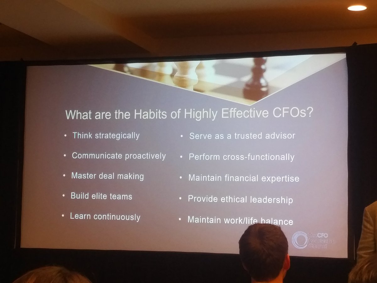 Here they are: 10 Habits of Highly Effective CFOs <a href="/Jack_McCullough/">Jack McCullough</a> <a href="/CFOLeader/">CFO Leadership Council</a> at <a href="/Intacct/">Intacct</a> #IA16 #CFO Summit