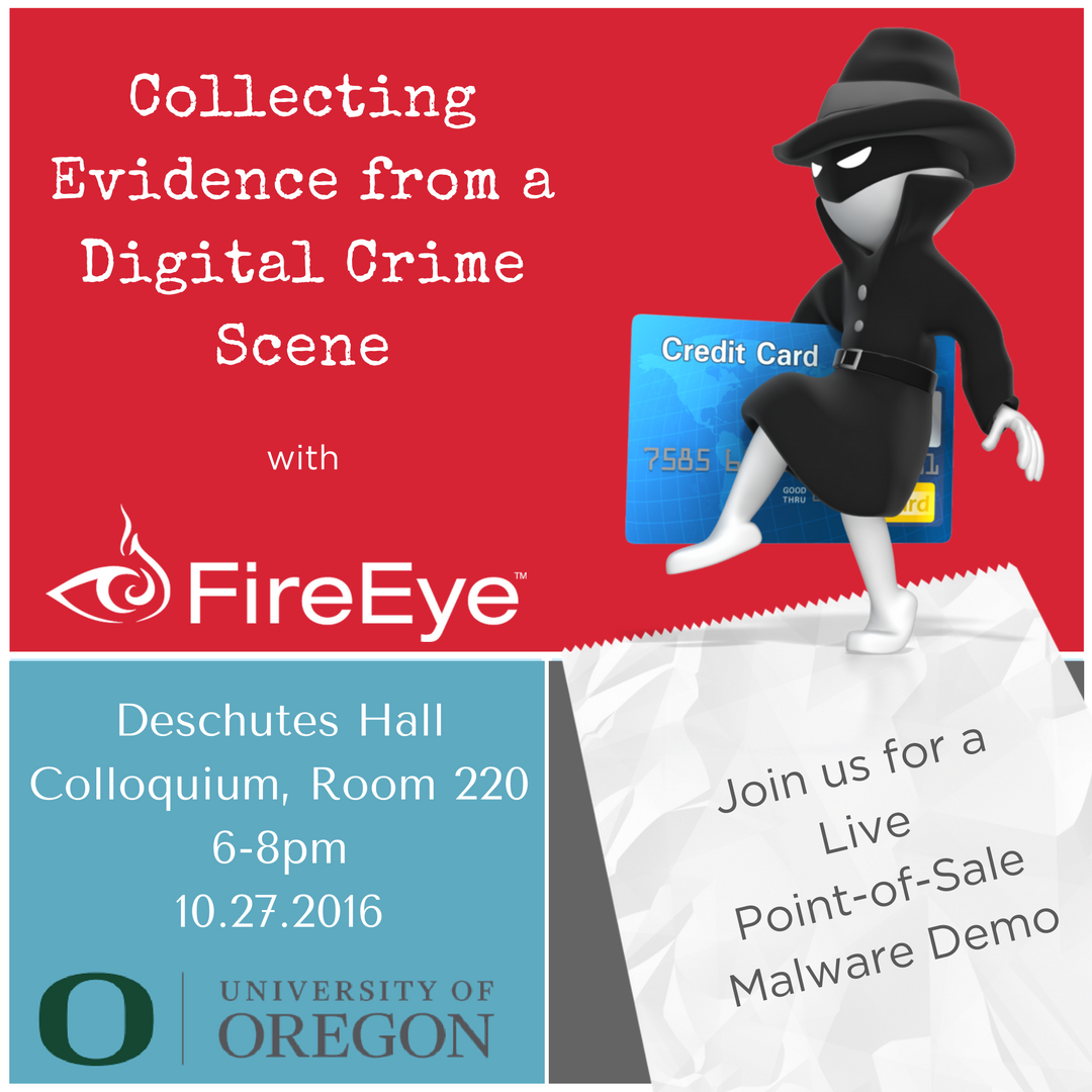 FireEyeU's tweet photo. One of our favorite #techtalks with @mikesiko today with @Univ_Of_Oregon #cybersecurity club, a live #posmalware demo!! #goducks #cis https://t.co/yPr5kkAi2t