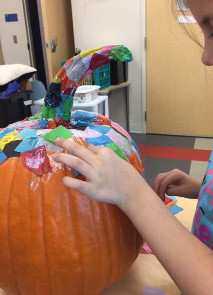 MrsKjar's tweet photo. Working hard on our book character pumpkin, Elmer, for Family Literacy Night tonight! #morrisjays https://t.co/EdzsbAwbkD