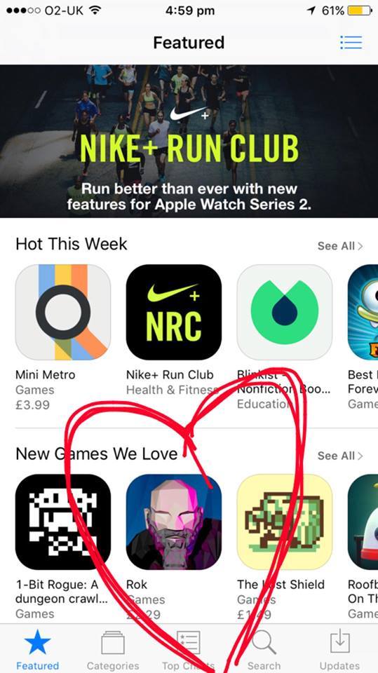 StitchGames's tweet photo. Rok is currently featured in the 'New Games We Love' section in over 70 countries on the iOS App Store! https://t.co/DI9XZIH1Zs