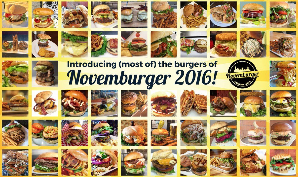 urbanicityHAM's tweet photo. Here's a sneak peak of (most of) the #Novemburger lineup for 2016! The site + deets go live at novemburger.ca Nov. 1 at 12 AM! @UnitedWayBH https://t.co/sqmdXkN0mj