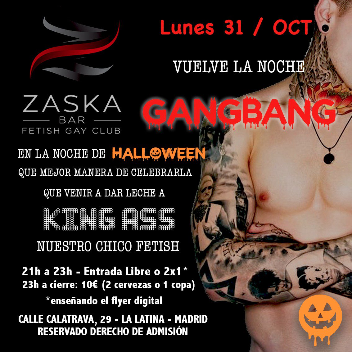 fetishsex79's tweet photo. Noche #gangbang en @Zaskaclub1 ven a dar leche a #kingass nuestro chico #fetish y disfruta de la noche #halloween mucho #morbo #gay #fetish https://t.co/Y95vmCzjCc