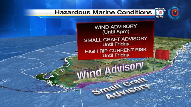 Coastal Broward and Miami-Dade counties under a wind advisory until 8 tonight.  Winds could gust up to 35 mph! https://t.co/8D1F12wd9a