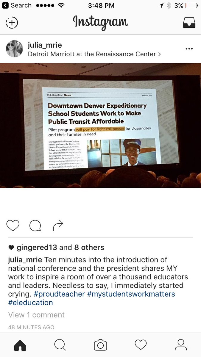 One of our crew leaders just got to see her work with students being used to inspire a room of educators. #ELNC16