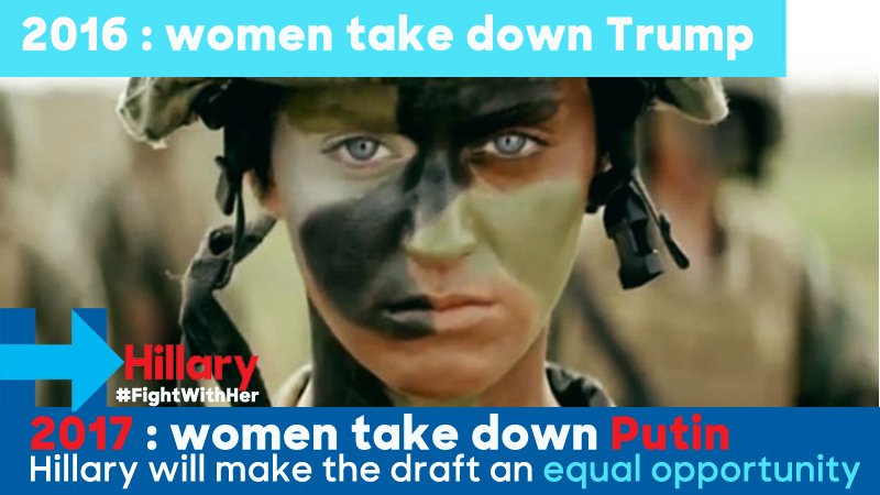 ModernCampaign's tweet photo. Women - Register for the Mandatory Military Draft before you vote!
#ImWithHer #FightForHer #ImWithWAR
Hillary and Michelle for Women's WAR https://t.co/0uLQgdxpCG