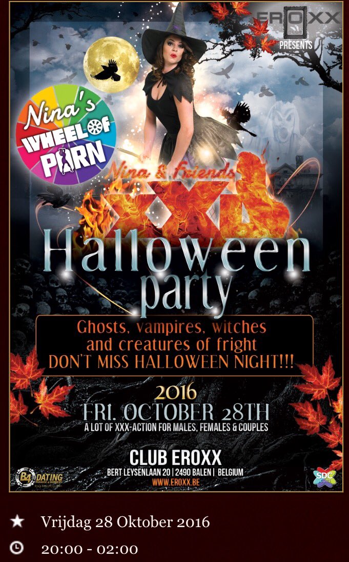 Hete Halloween party op vrijdag 28/10. Koppels, vrouwen, mannen, TV.. iedereen welkom! 💋
#Swingersclub #Eroxx #Balen
eroxx.be/site/calendar-…