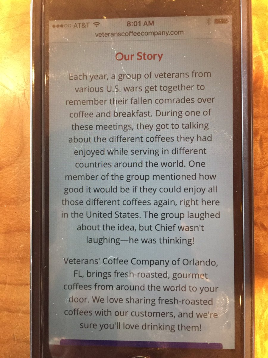 DisneyDavila's tweet photo. Great way to start Veterans Day with a local coffee sourced and roasted by Veterans. Thanks Sarah and Disney Springs https://t.co/9mb1agTDzD