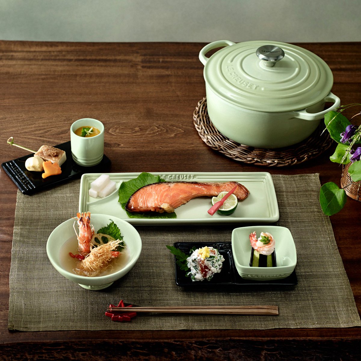 ➁ジャポネスクシリーズ6点セット ル・クルーゼ＊＊ レッド ブラック