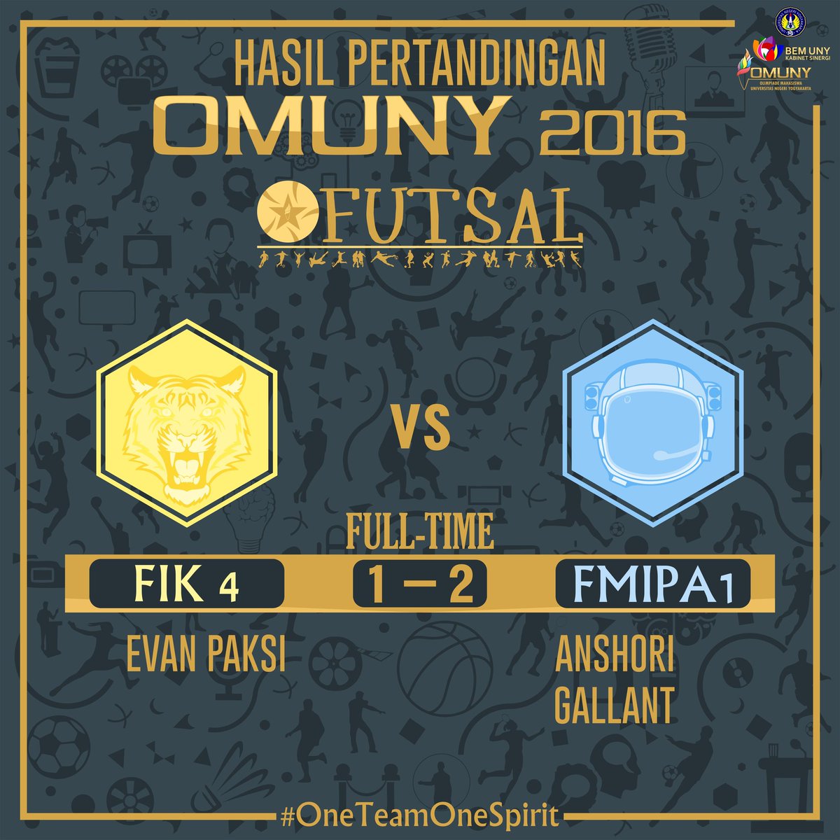 Full-time .. pertandingan semifinal #futsal #omuny2016 antara FIK 4 vs FMIPA 1