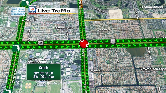 Crash on SW 8th St EB at SW 107th Ave. Left Lane Blocked #traffic https://t.co/mpWslrWh9U