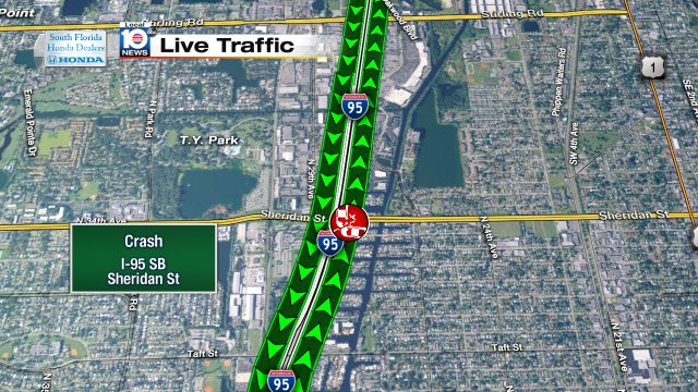 Crash on I-95 SB at Sheridan St #traffic https://t.co/1r2b6WVG9N