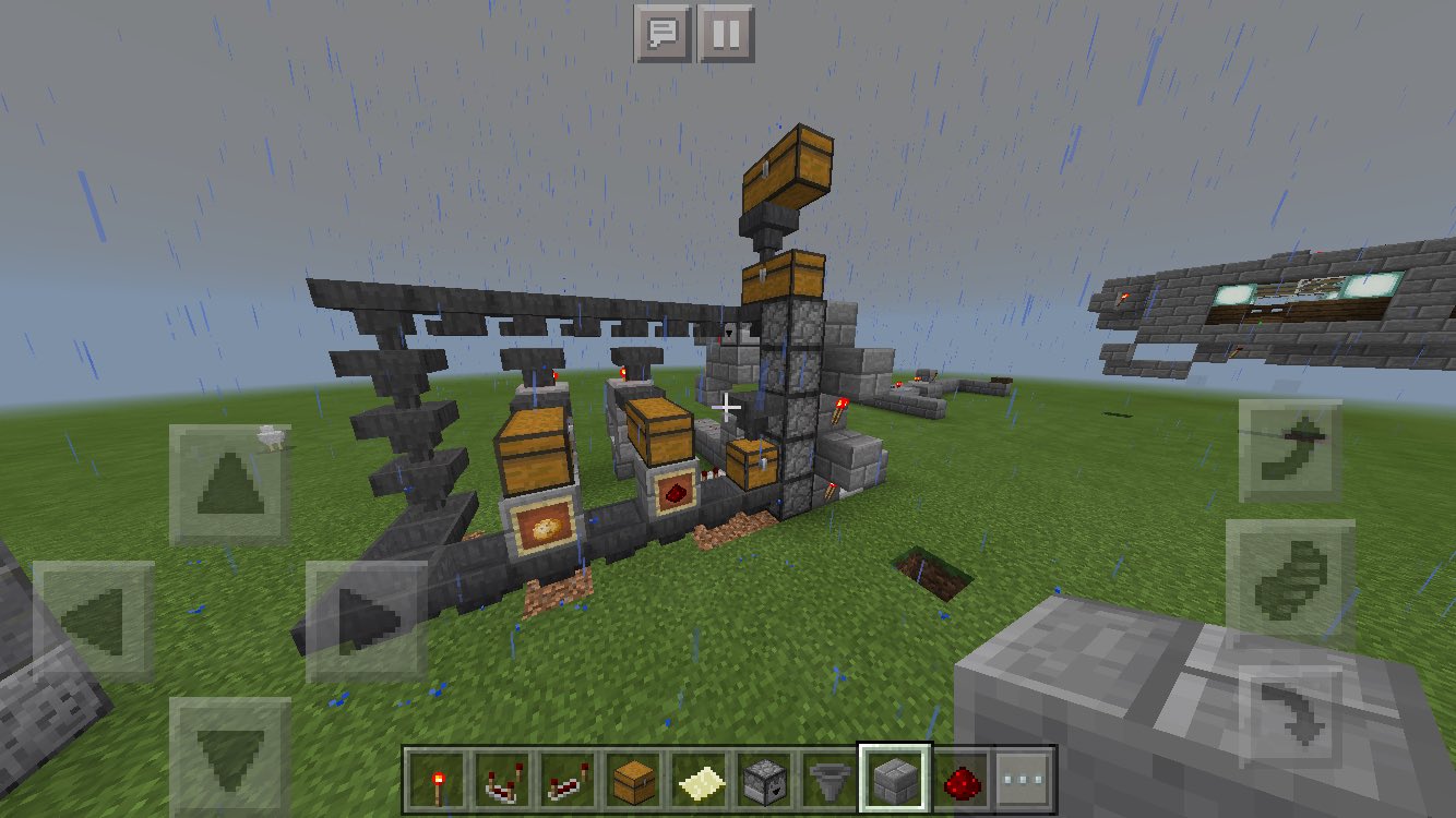 Umiiro マイクラpe開拓者日記 Pe版仕分け機のいろいろ 1枚目 カズさんやまぐにぃさんが作ったタイプの仕分け機はpeには向きません 2枚目 物が複数あるとおかしい挙動をする仕様上 流れる物を1つずつにしないといけなせん全てのアイテムがここをとおる