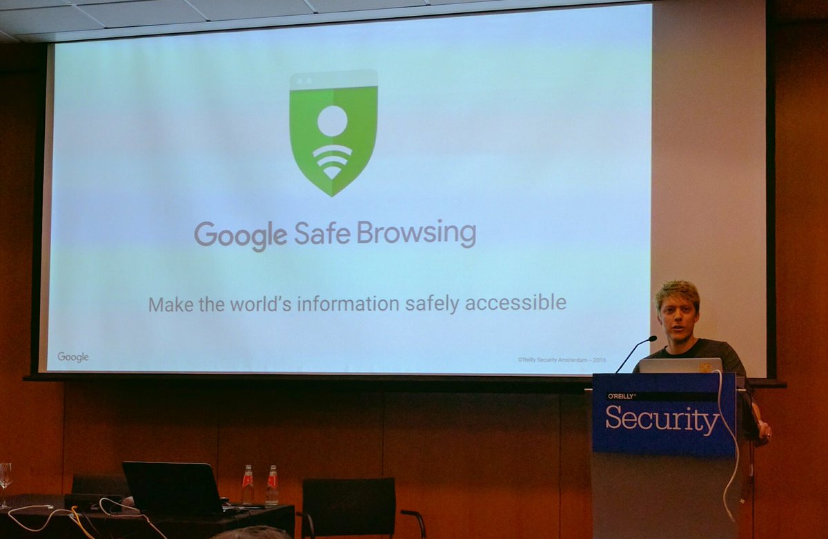 selenakyle's tweet image. a peek into #GoogleSafeBrowsing&apos;s vision &amp;amp; tech with @noelutz at #OReillySecurity AMS (plus, how devs can protect users w the SB APIs)